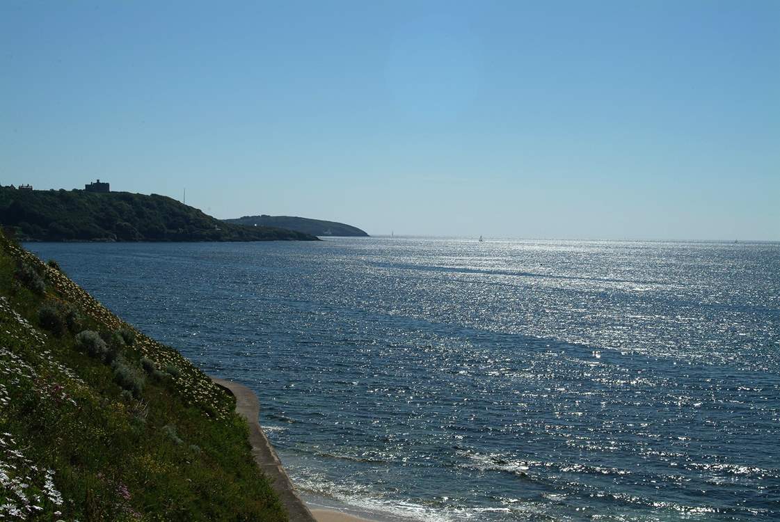 Looking from Gyllyngvase towards Pendennis Headland.