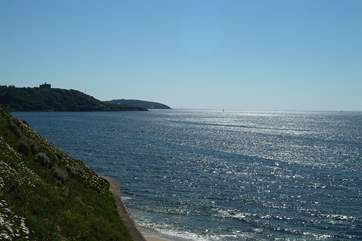 Looking from Gyllyngvase towards Pendennis Headland.