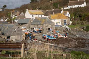 The local fishing boats at low tide.