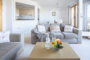 Looking into the kitchen, there are views from all rooms in this apartment.