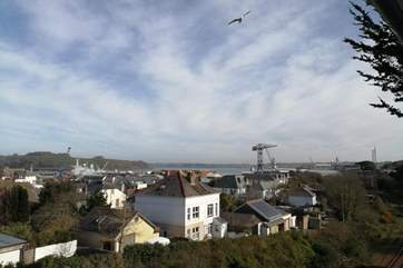 Looking towards Falmouth docks from the balcony, the local branch line runs at the front of the property.