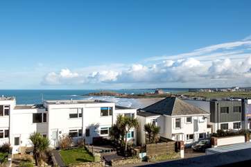 The view across to Fistral Beach, and the Headland Hotel in the distance.