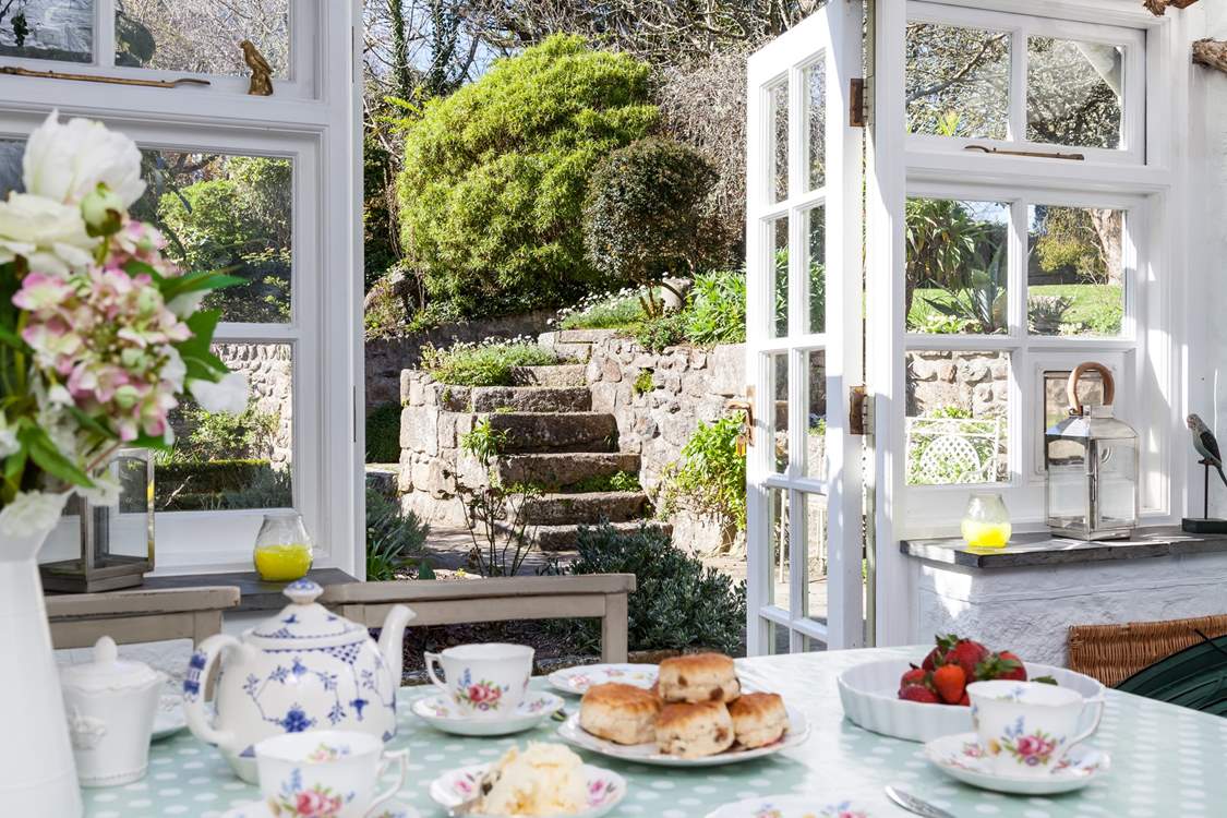 The sunny garden-room has patio doors which lead out onto the rear garden. Please take care on the steps.