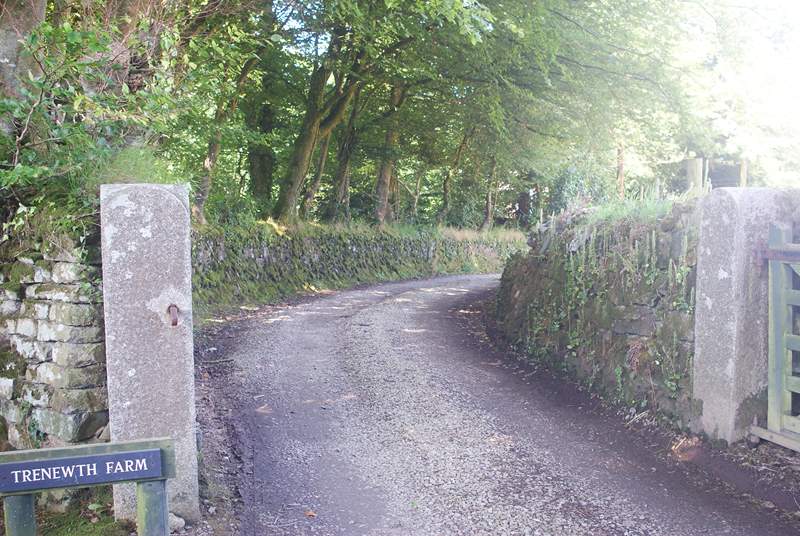 The entrance to the lane leading to the cottage.
