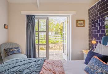 Bedroom 3 in the annexe has a lovely view over its own patio-area.
