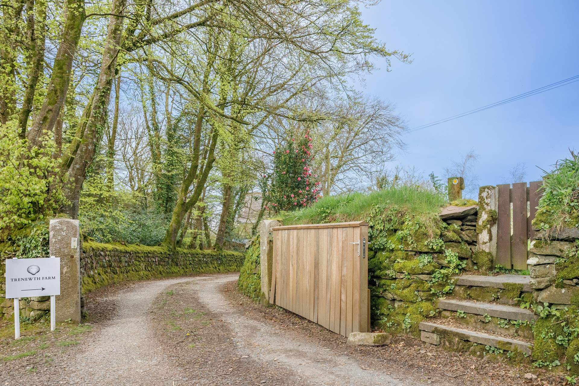 The entrance to the lane leading to the cottage.
