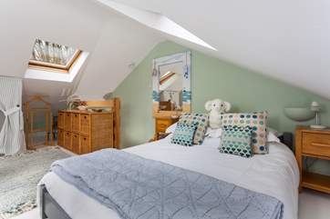 The double bed is positioned under the eaves, so do take care.
