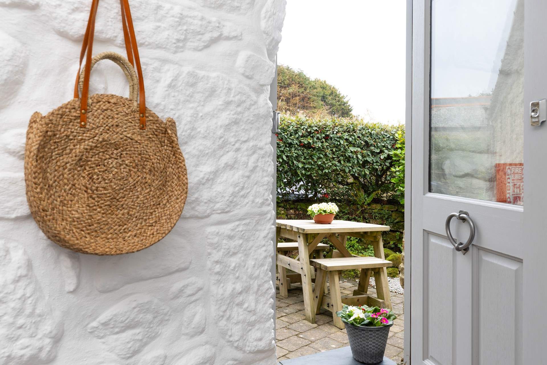 Inside looking out, enjoy planning your days adventures in the sweet courtyard.