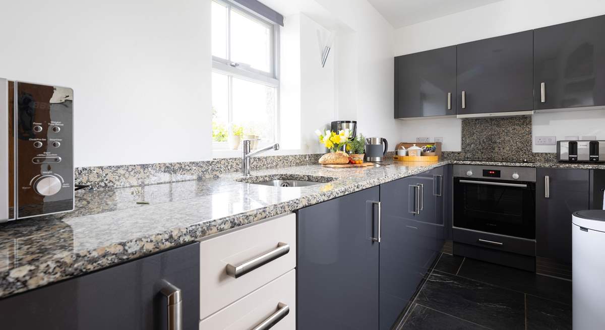 The kitchen with plenty of work space for preparing a tasty treat.