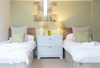 The family bedroom has 3ft twin beds that can be made up as a 6ft super-king double bed.