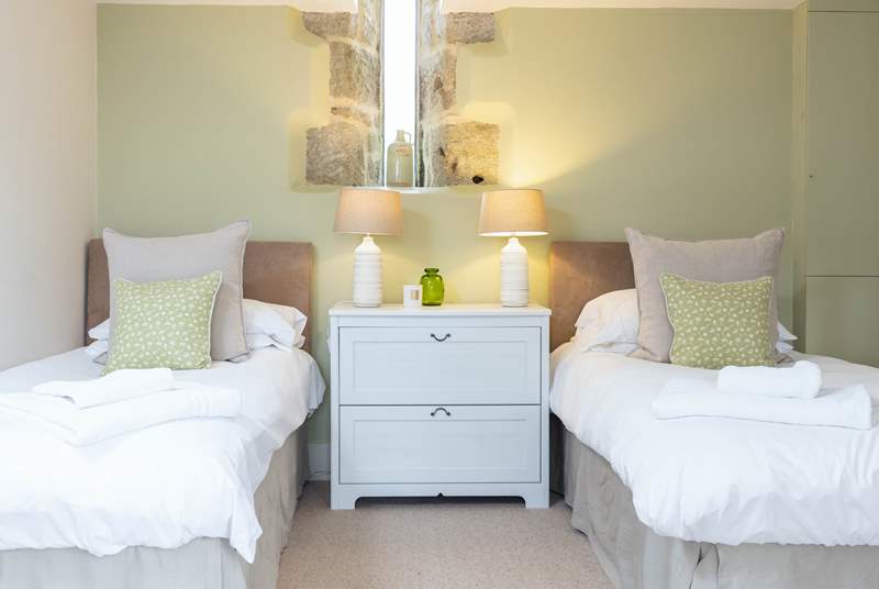 The family bedroom has 3ft twin beds that can be made up as a 6ft super-king double bed.