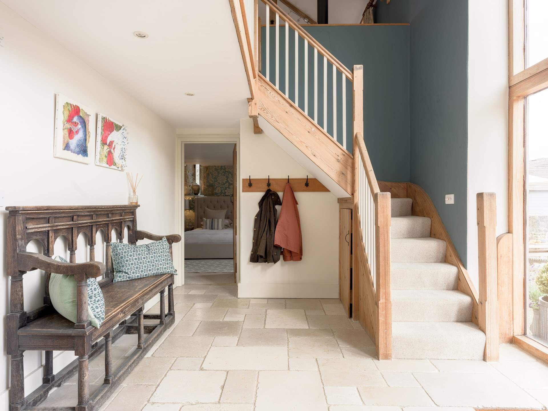The upside down living arrangement was planned to provide the most of the views and light to the upper floor.