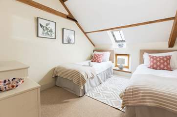 The bright twin bedroom has 3ft beds that can be combined to create a 6ft super-king double bed.