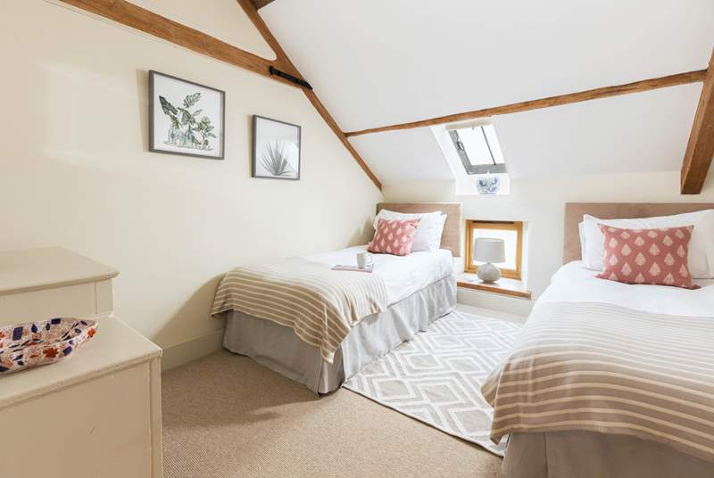 The bright twin bedroom has 3ft beds that can be combined to create a 6ft super-king double bed.