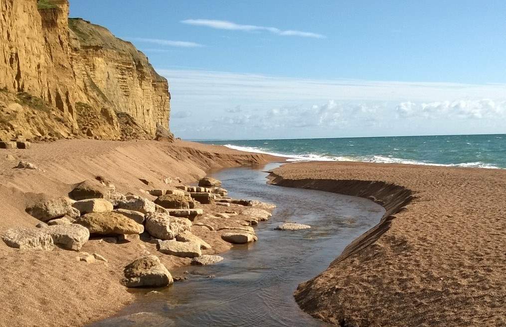 This is the dramatic Jurassic Coast at Burton Bradstock, beyond West Bay at Bridport.