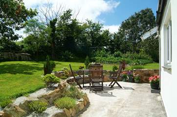 The sunny patio outside the cottage.