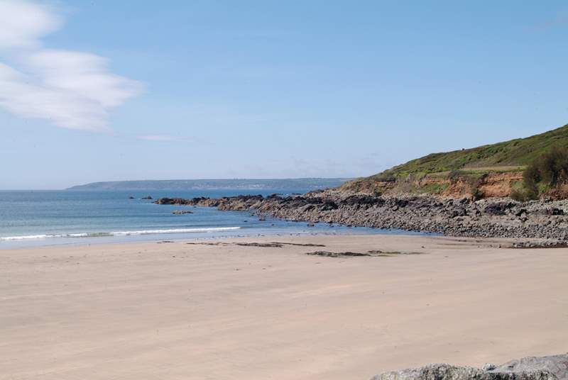 The sandy beach at Perranuthnoe, seen here at low tide, is just over a mile away.