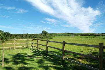 The garden overlooks the surrounding fields and lovely countryside.