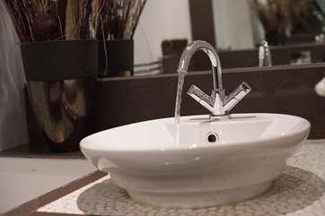The modern bathroom fittings.