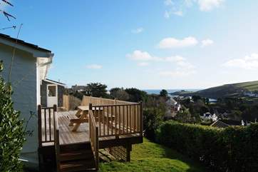 Access to the garden from the wooden deck.