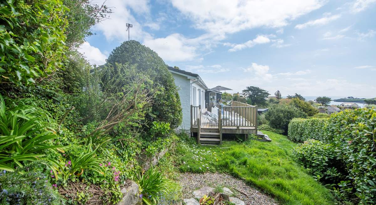 Access to the garden from the wooden deck.