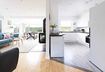 The open-plan living space is beautifully furnished.