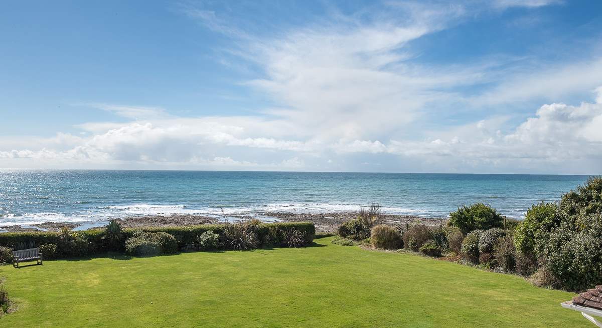 Looking from the terrace over the garden and of course out to sea- it really is quite sublime!