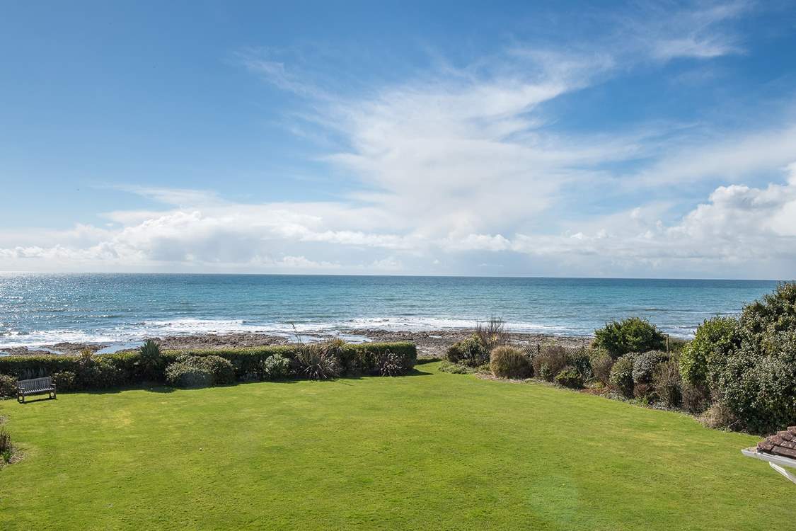 Looking from the terrace over the garden and of course out to sea- it really is quite sublime!