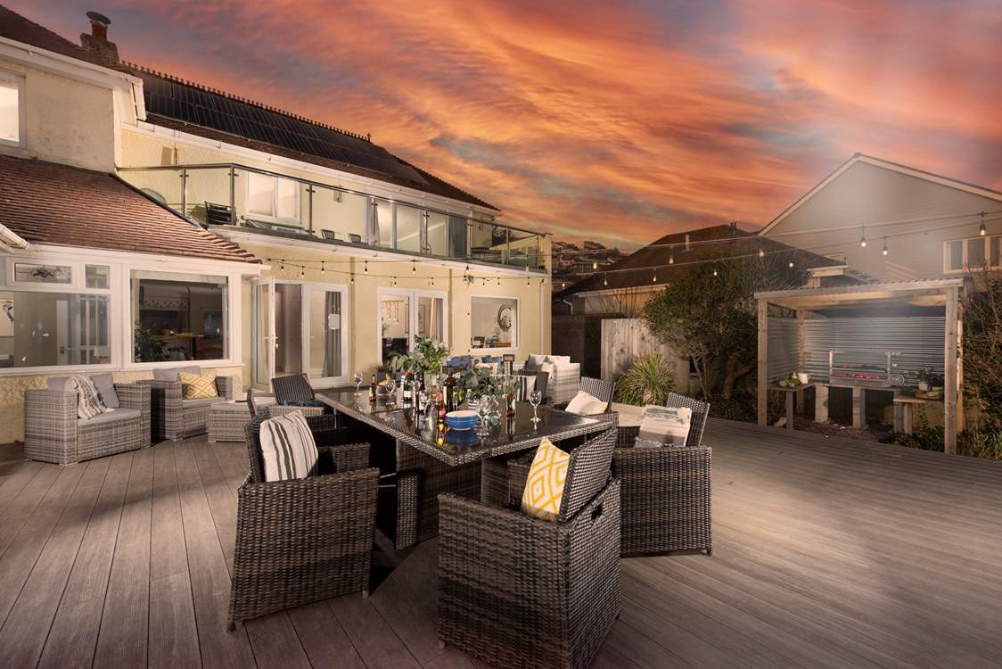 Fire up the barbecue and enjoy meals on the decking .