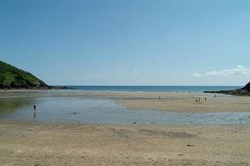 Beautiful Caerhays (Porthluney) beach is only seven miles from Treverbyn Farm, on the Roseland peninsula.