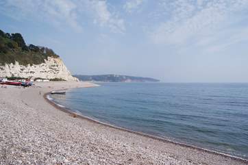 The beach stretches around this sheltered bay, The Owner provides picnic/deck chairs for you to take down to the water's edge.