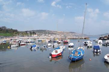A view across the Cobb Harbour towards Lyme Regis.