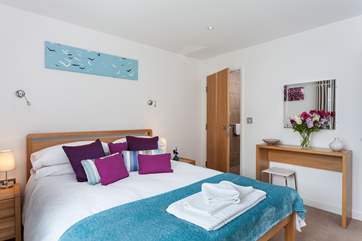 The colourful main bedroom.