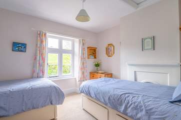 The twin room is L-shaped, the twin beds fit in very comfortably.