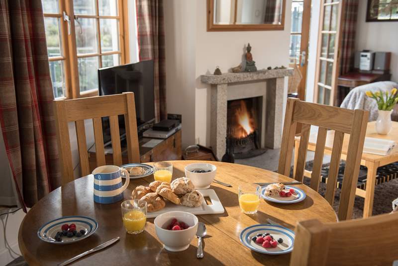 Relax with a leisurely meal in front of the fire.