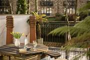 The terrace is right next to the water.