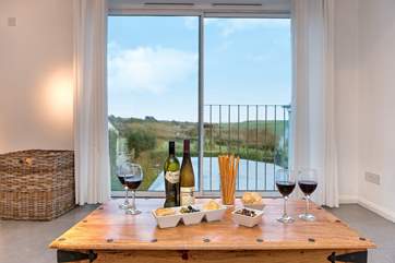 The view from the sitting-room across open countryside.