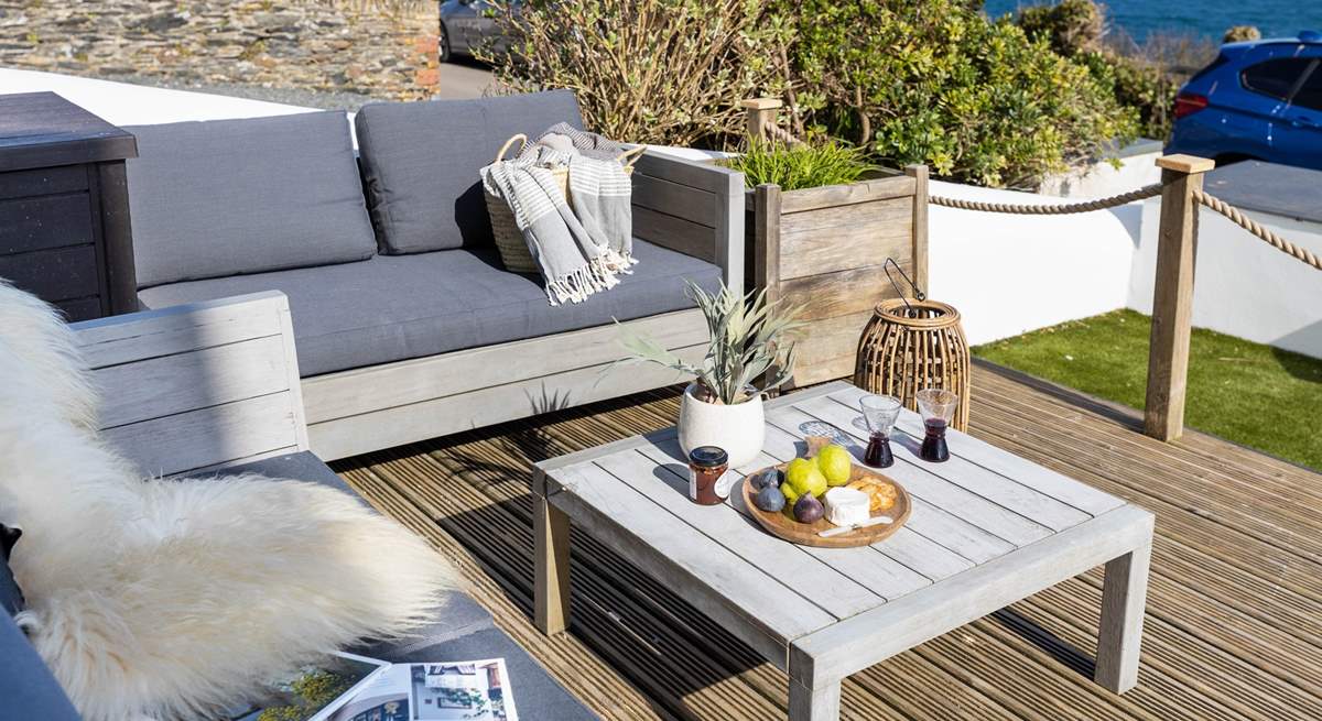 The terraced area at the front of the house, the perfect spot for enjoying the view