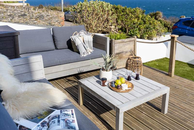 The terraced area at the front of the house, the perfect spot for enjoying the view