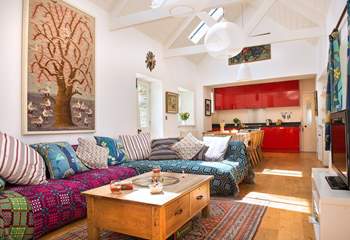 The colourful open plan living room