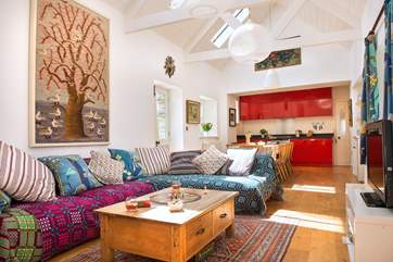 The colourful open plan living room