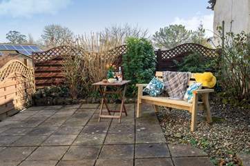 The enclosed patio is lovely and private.