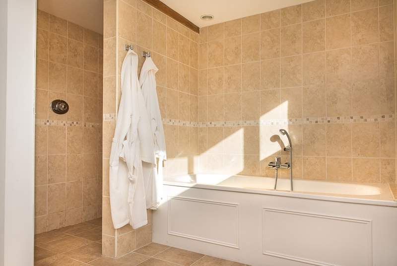 The bathroom is huge with a large walk-in shower.