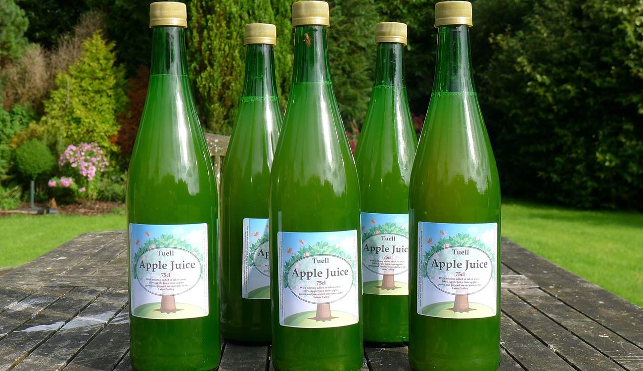 Freshly pressed Tuell Farm apple juice.