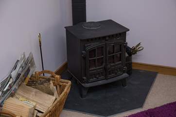 The wood-burner in the sitting-room.
