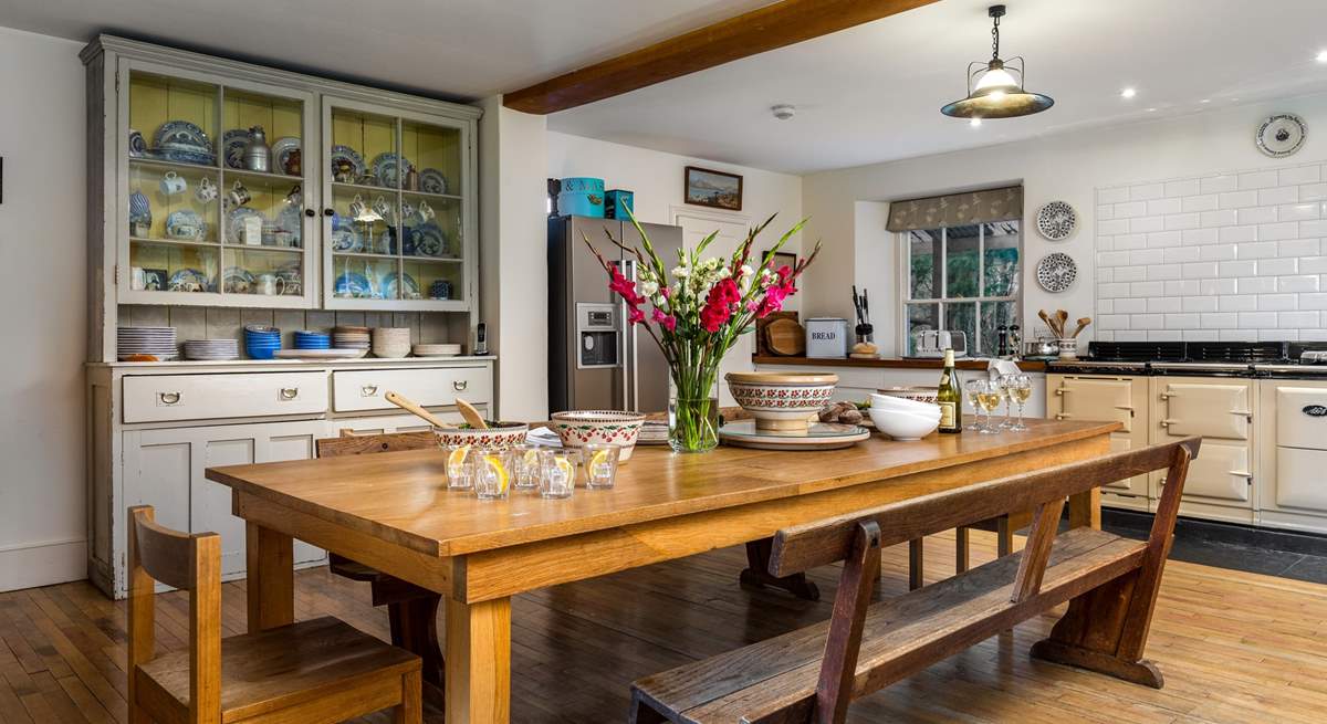 The Aga provides a warming backdrop to the kitchen/dining-room.