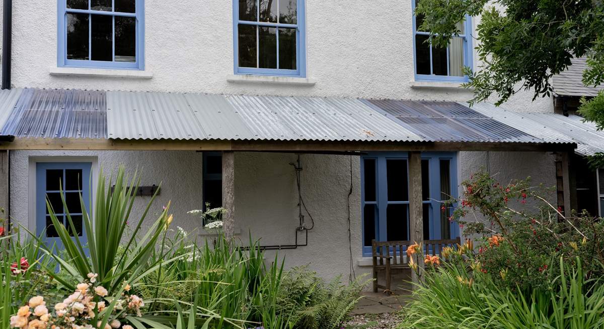 The covered porch area to the rear. 