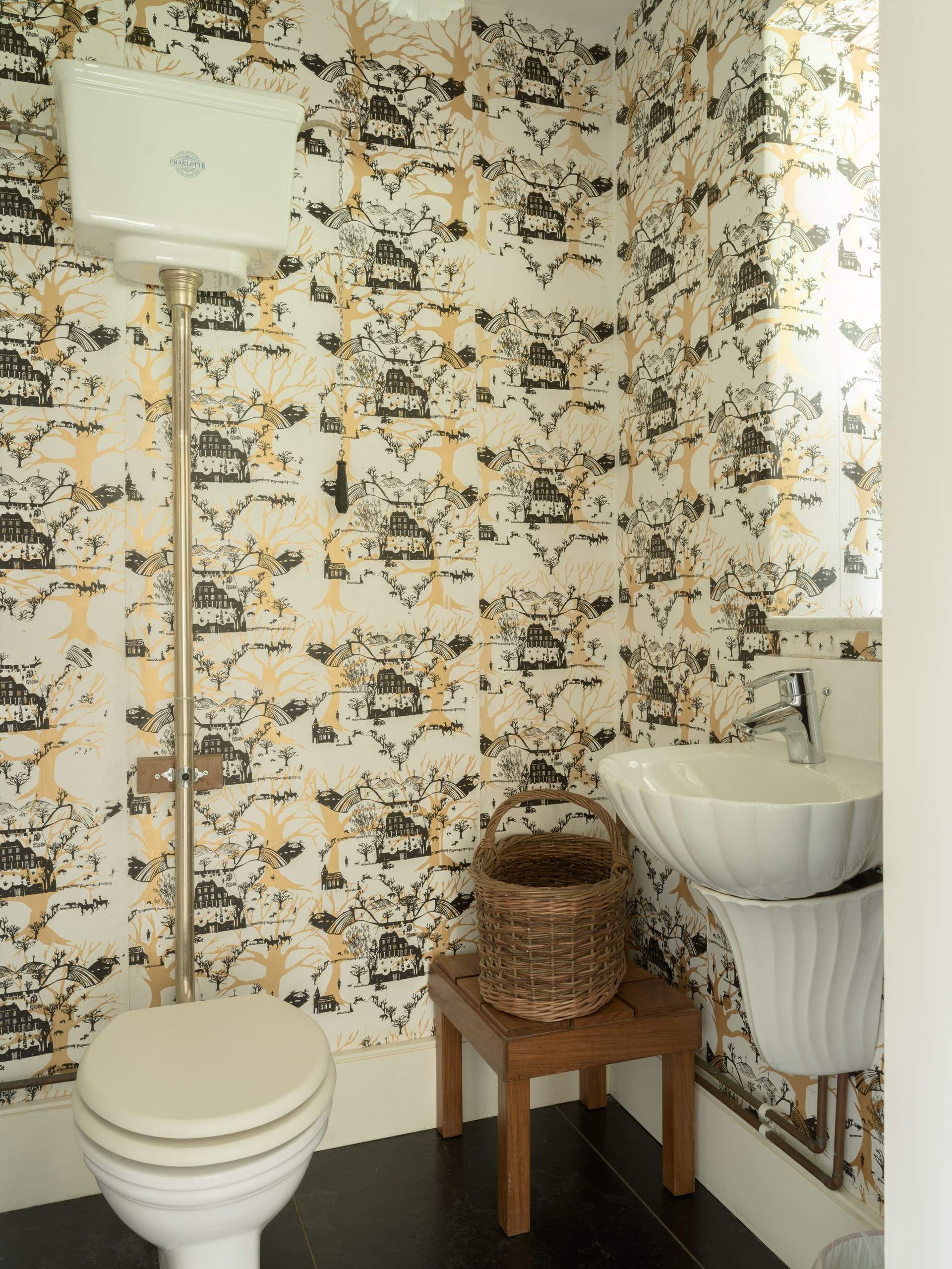 Snazzy wallpaper in the ground floor WC.