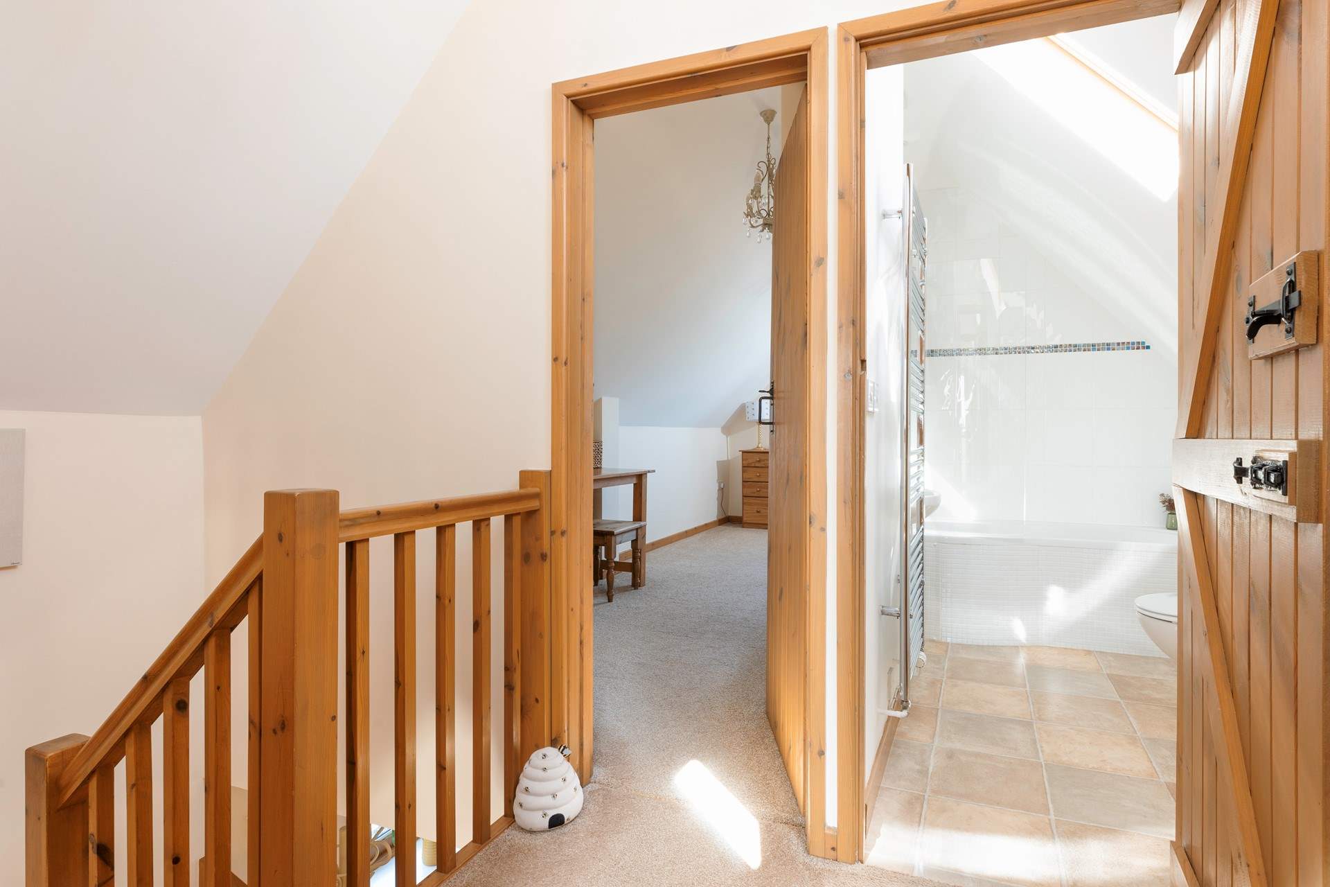 Heading upstairs there are two bedrooms with a centrally positioned bathroom.