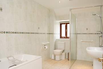 The bathroom with wet-room shower.